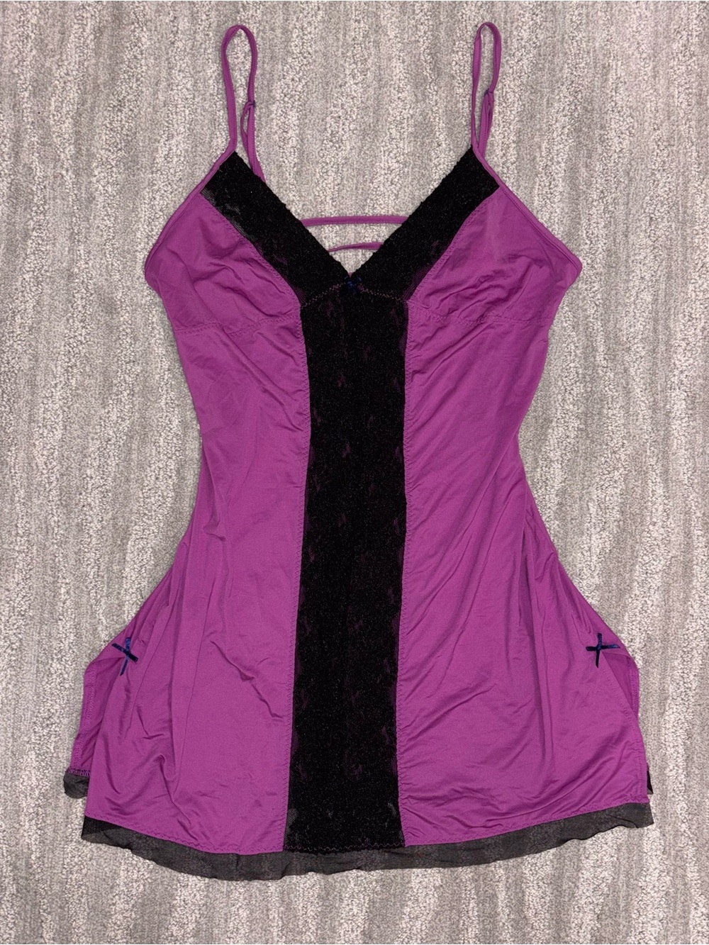 Cosmopolitan Y2K Purple Chemise Mini Slip Dress Lace Trim Bow Fairy Womenโs Sz L